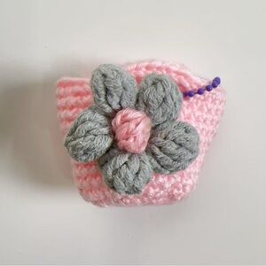 Pink and Grey Crochet Flower Earbuds AirPods charm
